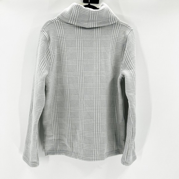 J. Crew Plaid Turtleneck Sweater Long Sleeve Gray White Women's Size L - Picture 2 of 5
